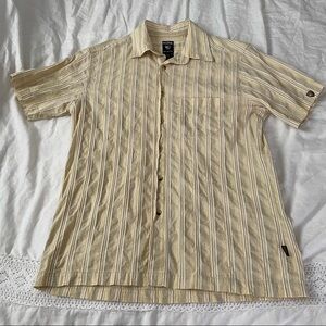 Kuhl Mens LARGE Striped Short Sleeve Shirt Athletik Fit Cotton Linen Blend